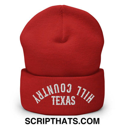 Upside Down Texas Hill Country Embroidered Knit Cuffed Beanie Red