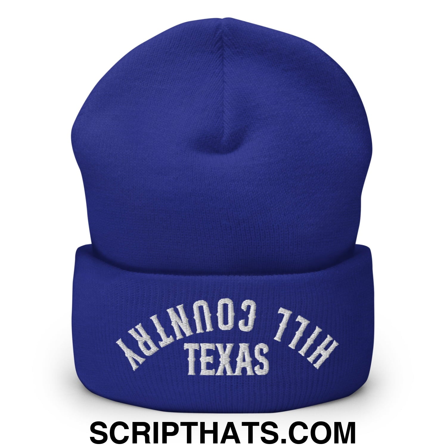 Upside Down Texas Hill Country Embroidered Knit Cuffed Beanie Royal