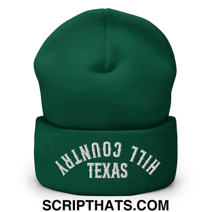 Upside Down Texas Hill Country Embroidered Knit Cuffed Beanie Spruce