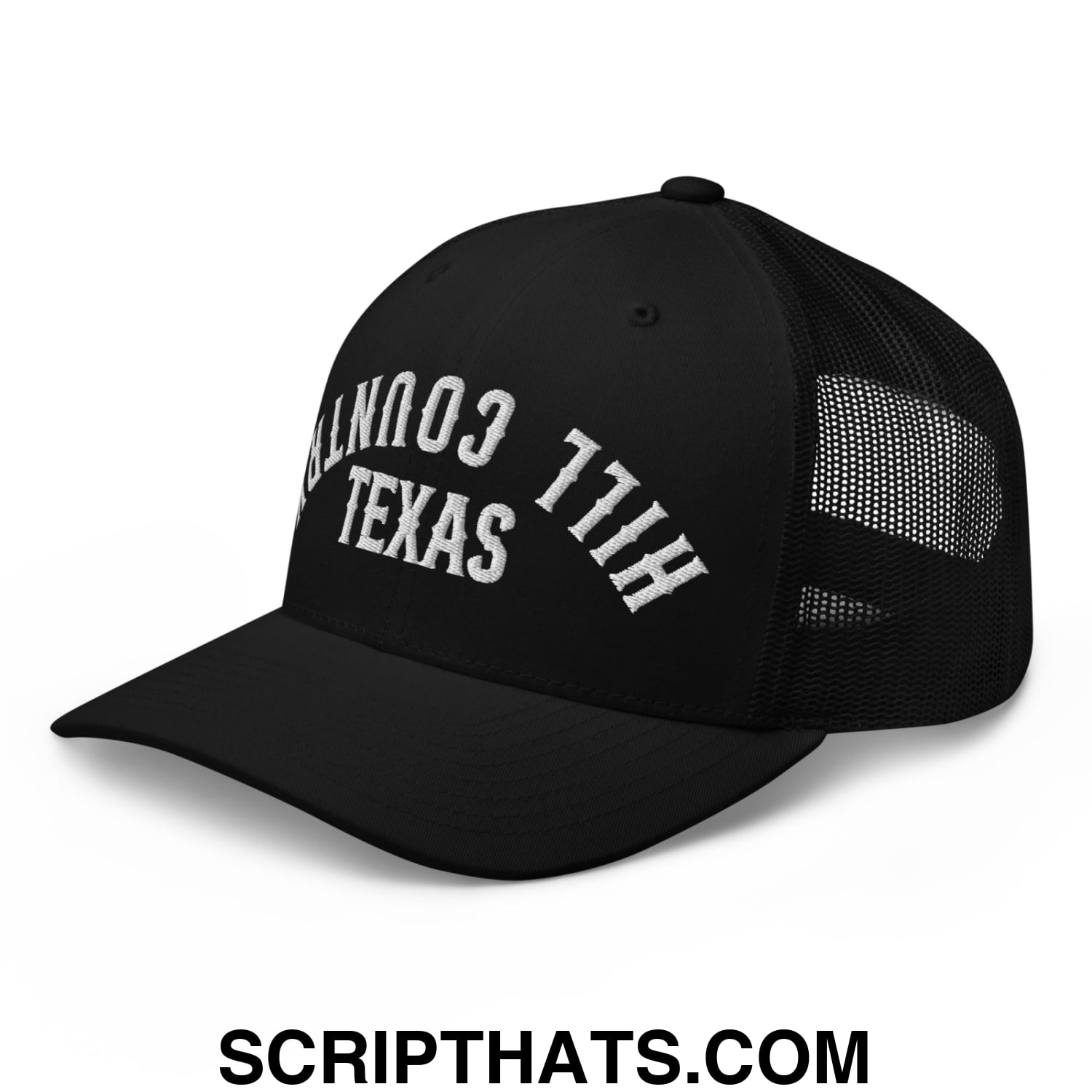 Upside Down Texas Hill Country Embroidered Mesh Trucker Hat Black