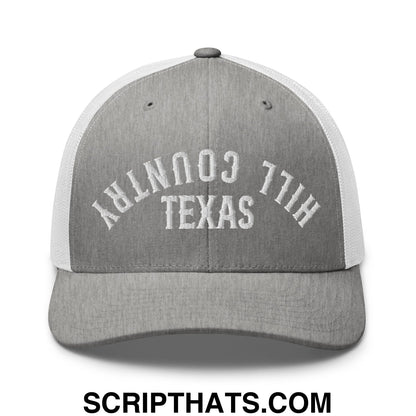 Upside Down Texas Hill Country Embroidered Mesh Trucker Hat Heather Grey White