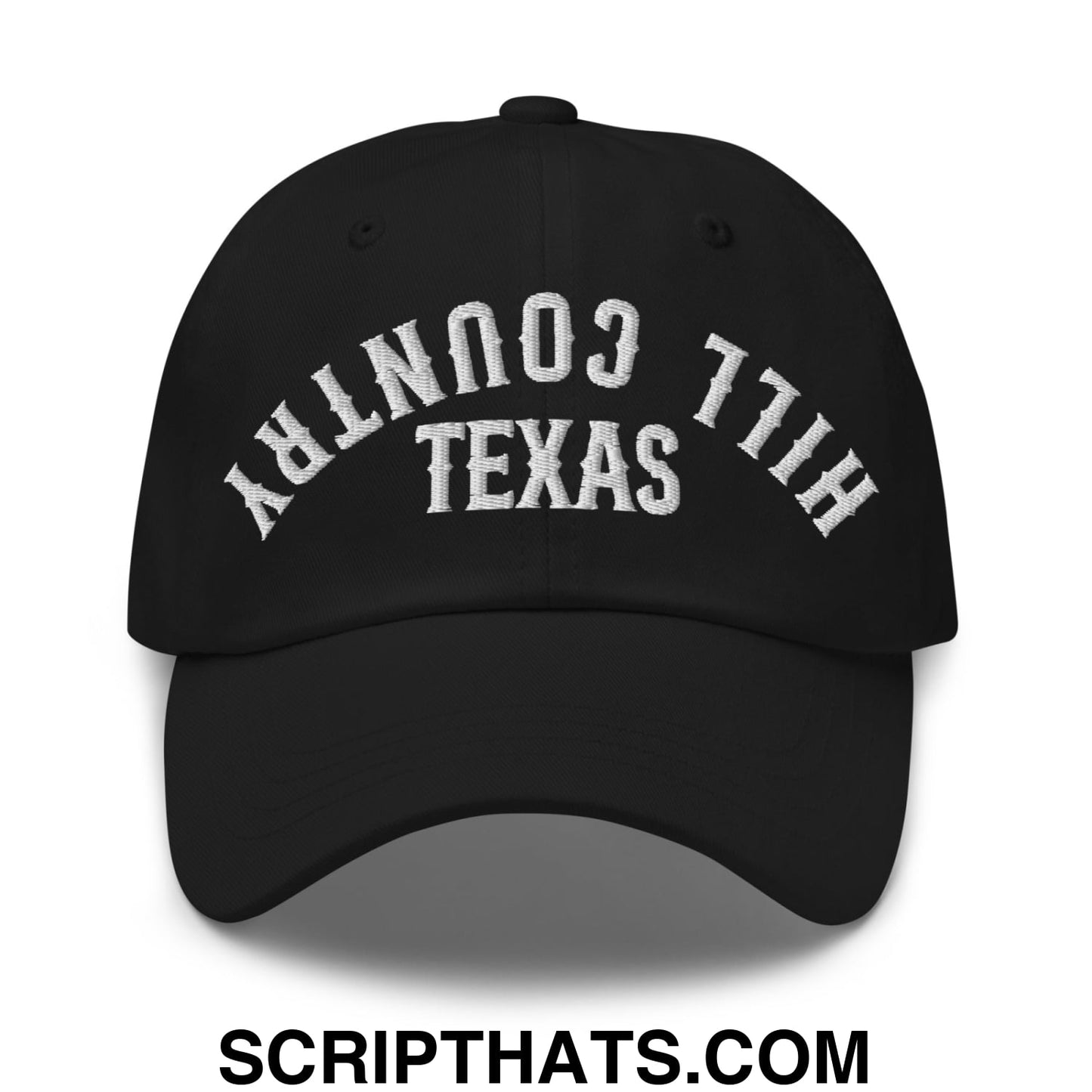 Upside Down Texas Hill Country Embroidered Unstructured Dad Hat Black