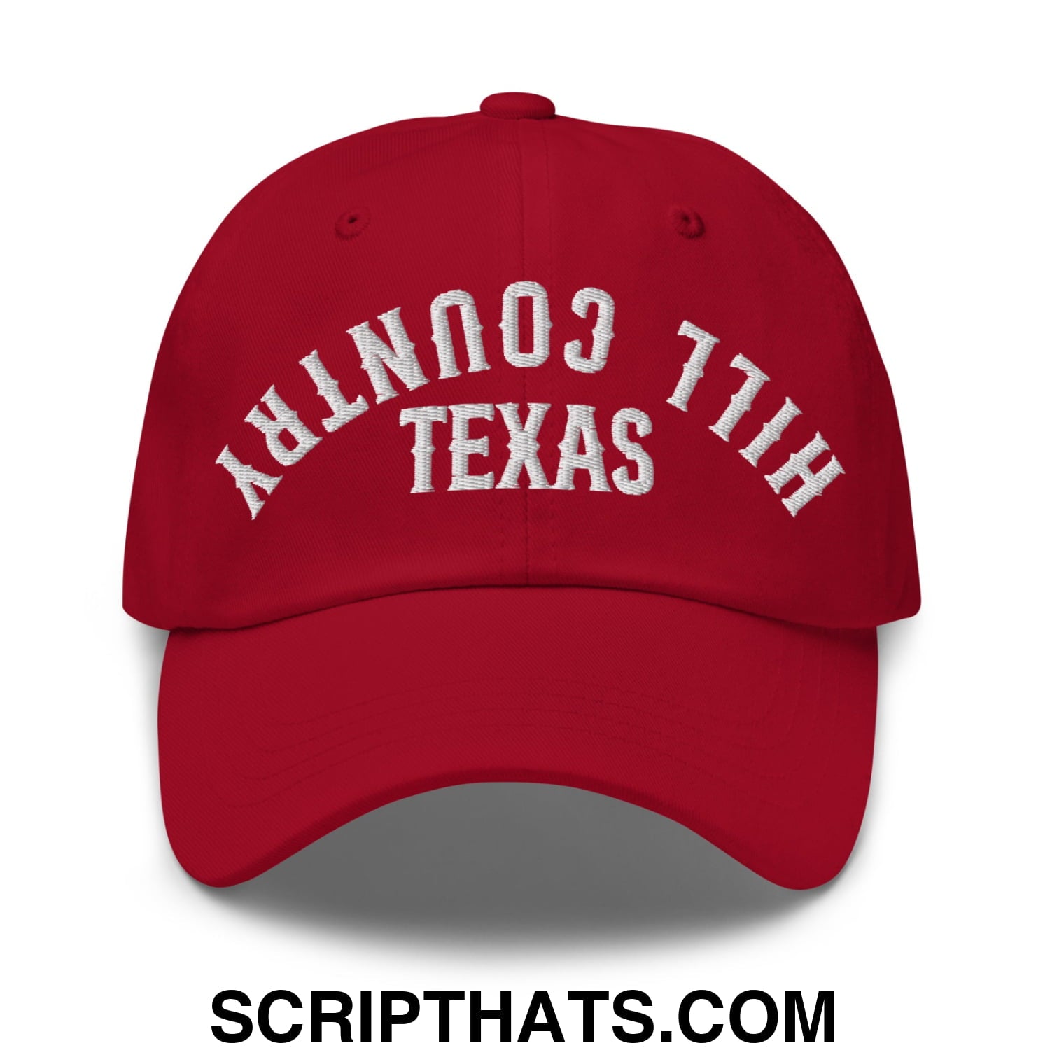 Upside Down Texas Hill Country Embroidered Unstructured Dad Hat Cranberry