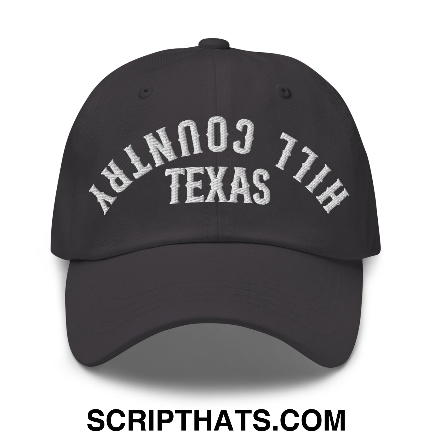 Upside Down Texas Hill Country Embroidered Unstructured Dad Hat Dark Grey