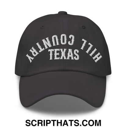 Upside Down Texas Hill Country Embroidered Unstructured Dad Hat Dark Grey