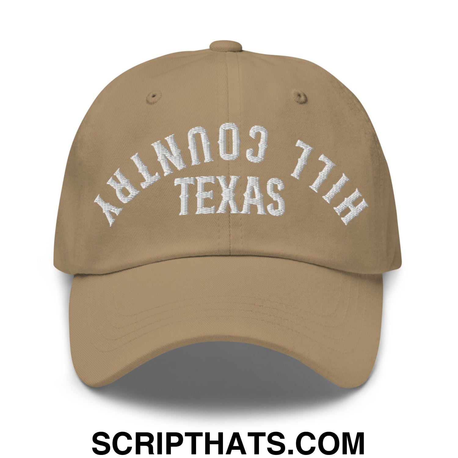 Upside Down Texas Hill Country Embroidered Unstructured Dad Hat Khaki