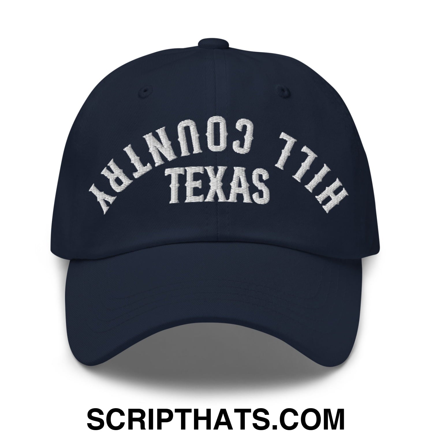 Upside Down Texas Hill Country Embroidered Unstructured Dad Hat Navy