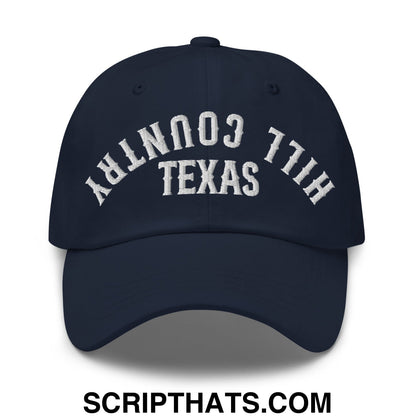 Upside Down Texas Hill Country Embroidered Unstructured Dad Hat Navy