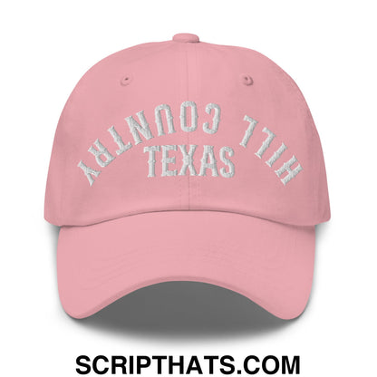 Upside Down Texas Hill Country Embroidered Unstructured Dad Hat Pink