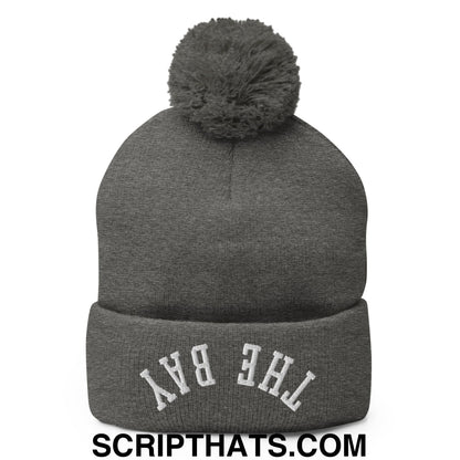 Upside Down The Bay Embroidered Knit Pom Pom Beanie Dark Heather Grey
