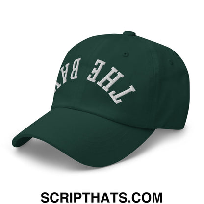 Dark green unstructured dad hat with white embroidered the bay arch lettering perfect for casual wear