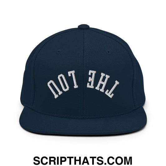 Upside Down The Lou Embroidered Flat Bill Brim Snapback Hat Dark Navy