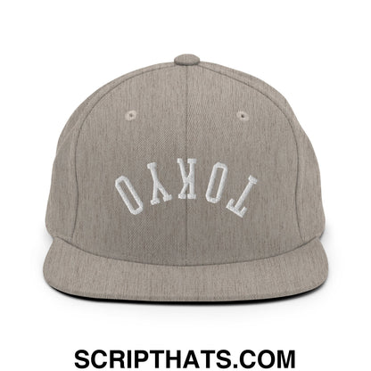 Upside Down Tokyo Embroidered Flat Bill Brim Snapback Hat Heather Grey