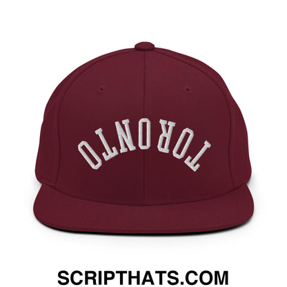 Upside Down Toronto Embroidered Flat Brim Bill Snapback Hat Maroon