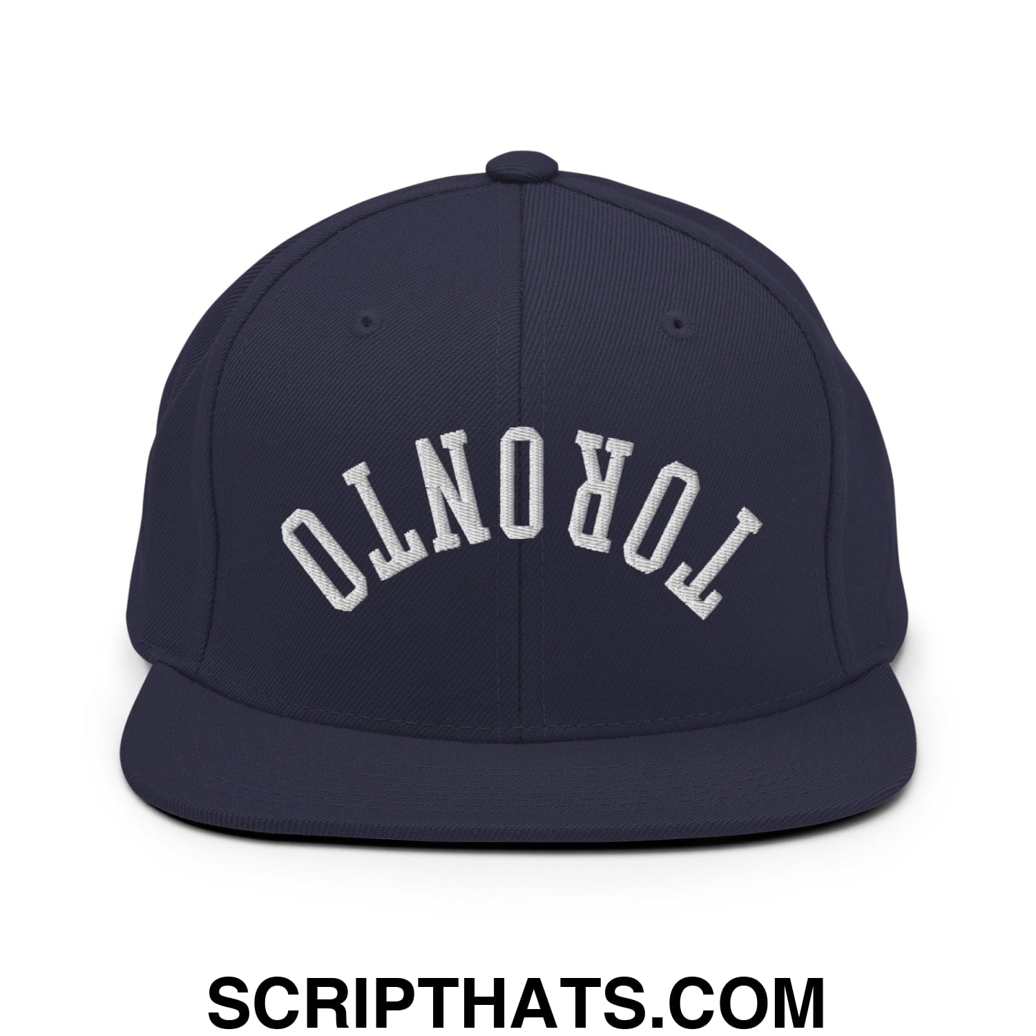 Upside Down Toronto Embroidered Flat Brim Bill Snapback Hat Navy