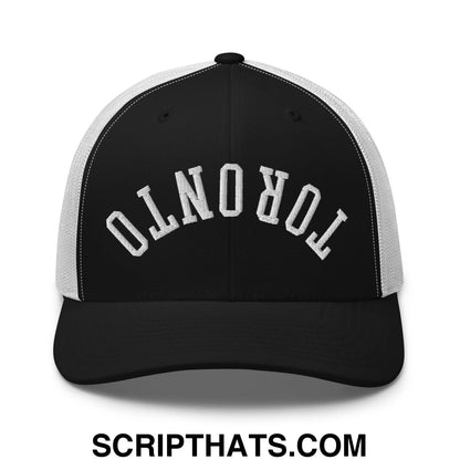 Upside Down Toronto Embroidered Mesh Trucker Hat Black White