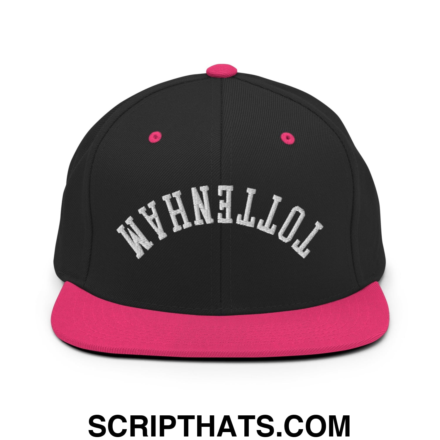 Upside Down Tottenham Embroidered Flat Bill Brim Snapback Hat Black Neon Pink