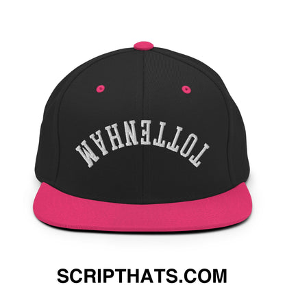 Upside Down Tottenham Embroidered Flat Bill Brim Snapback Hat Black Neon Pink