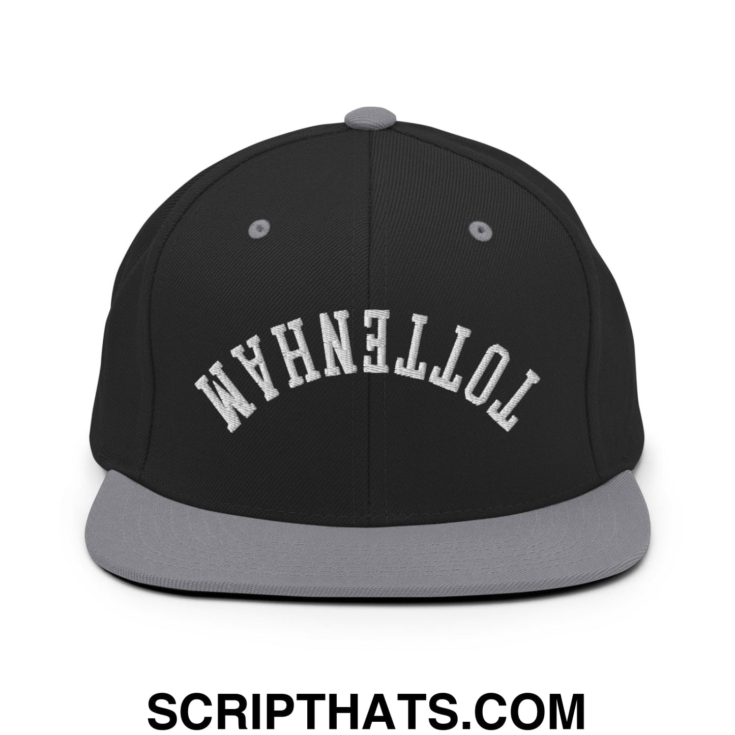 Upside Down Tottenham Embroidered Flat Bill Brim Snapback Hat Black Silver