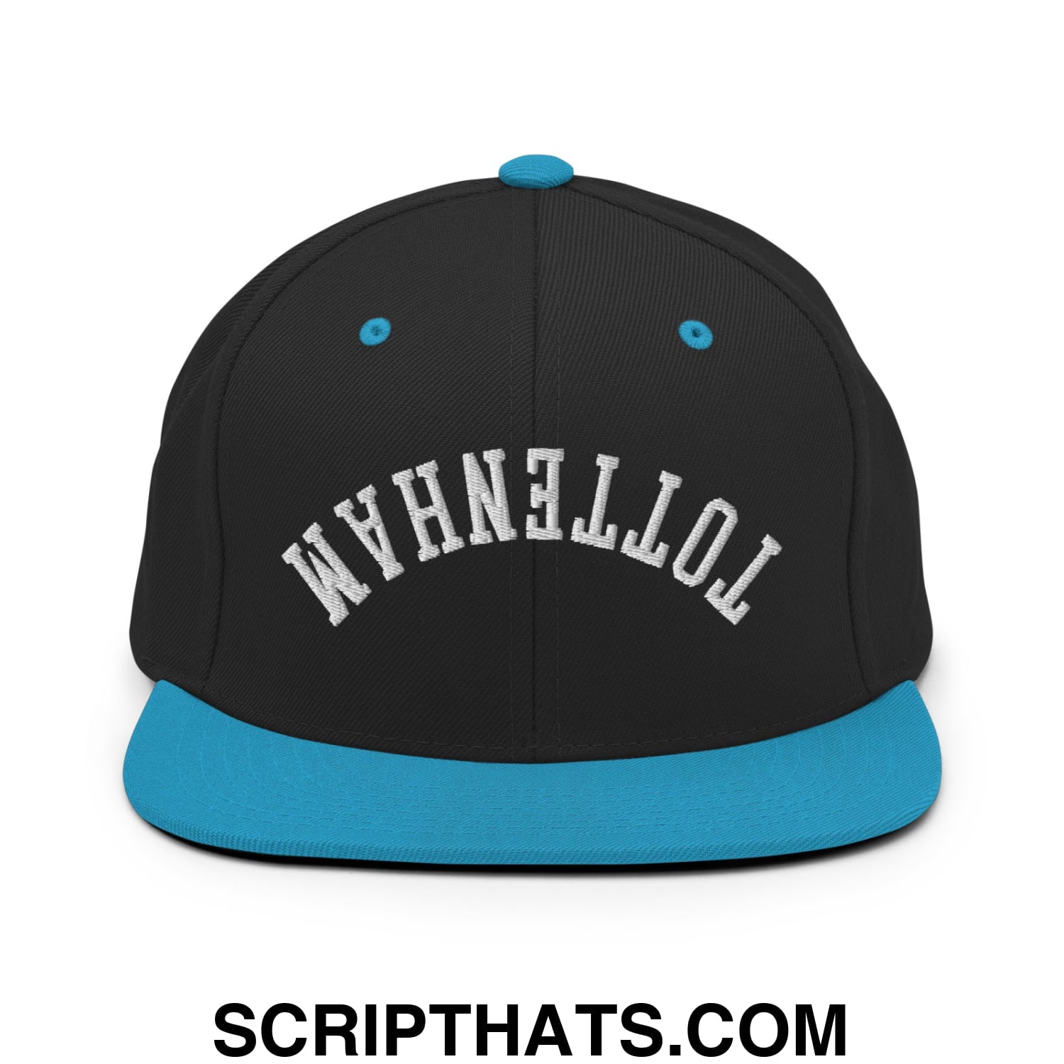 Upside Down Tottenham Embroidered Flat Bill Brim Snapback Hat Black Teal