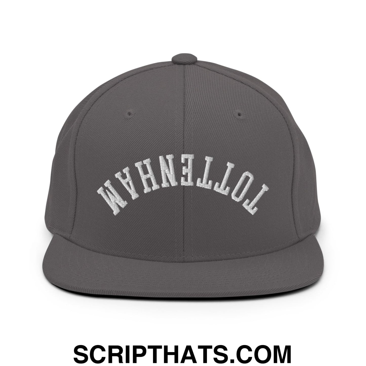 Upside Down Tottenham Embroidered Flat Bill Brim Snapback Hat Dark Grey