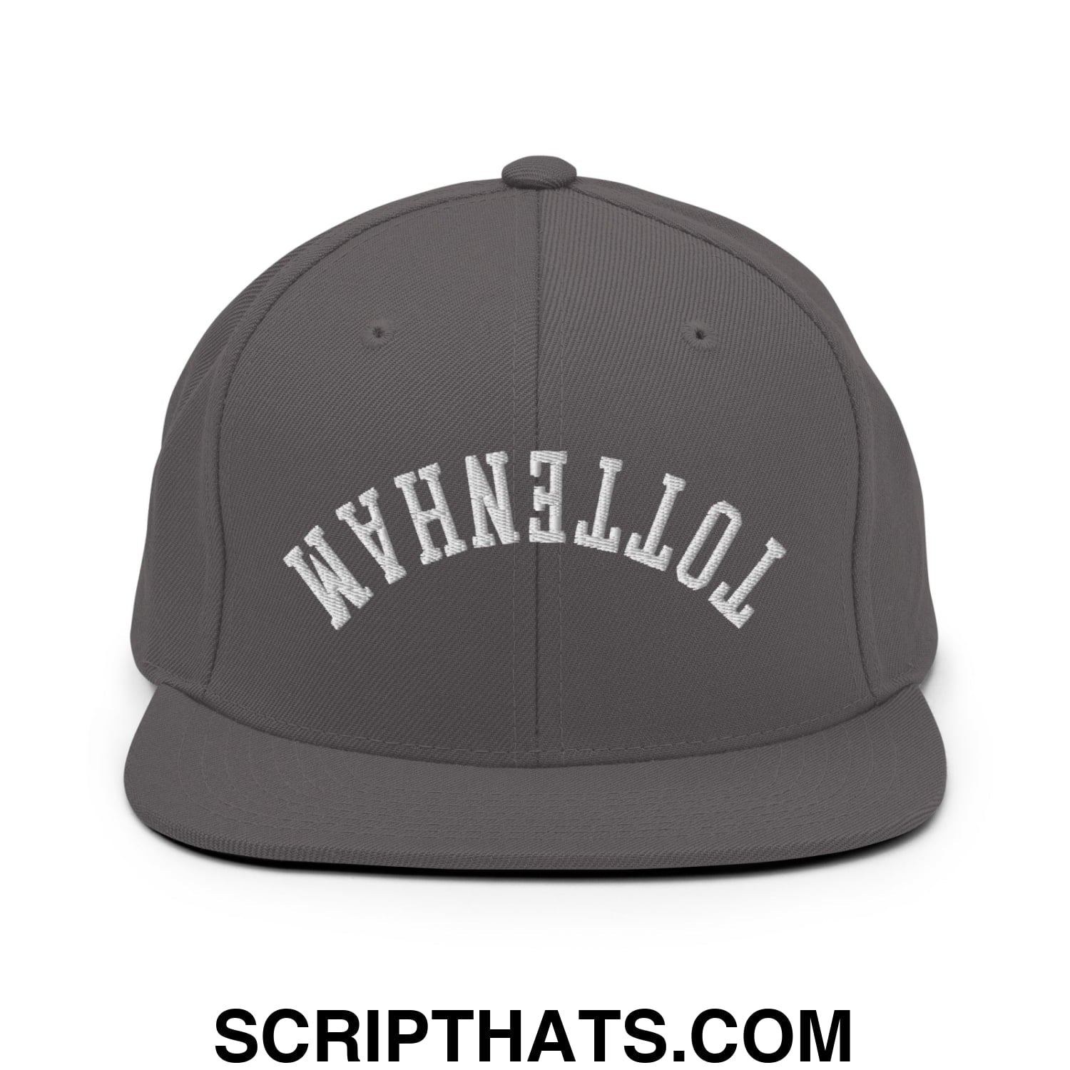 Upside Down Tottenham Embroidered Flat Bill Brim Snapback Hat Dark Grey