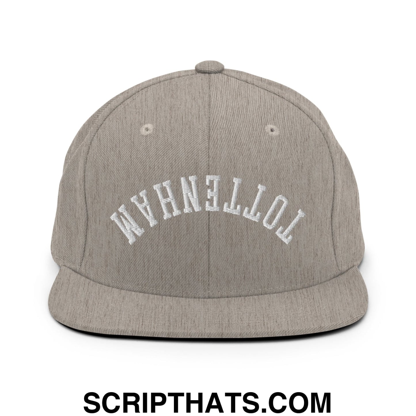 Upside Down Tottenham Embroidered Flat Bill Brim Snapback Hat Heather Grey