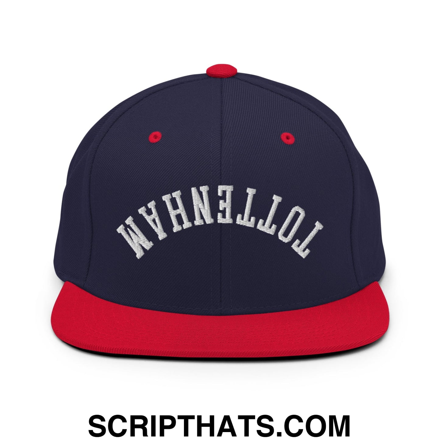 Upside Down Tottenham Embroidered Flat Bill Brim Snapback Hat Navy Red