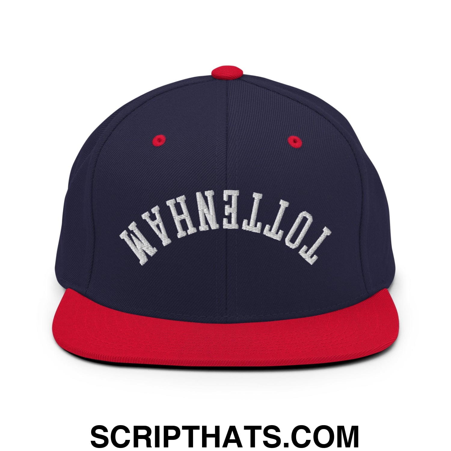 Upside Down Tottenham Embroidered Flat Bill Brim Snapback Hat Navy Red