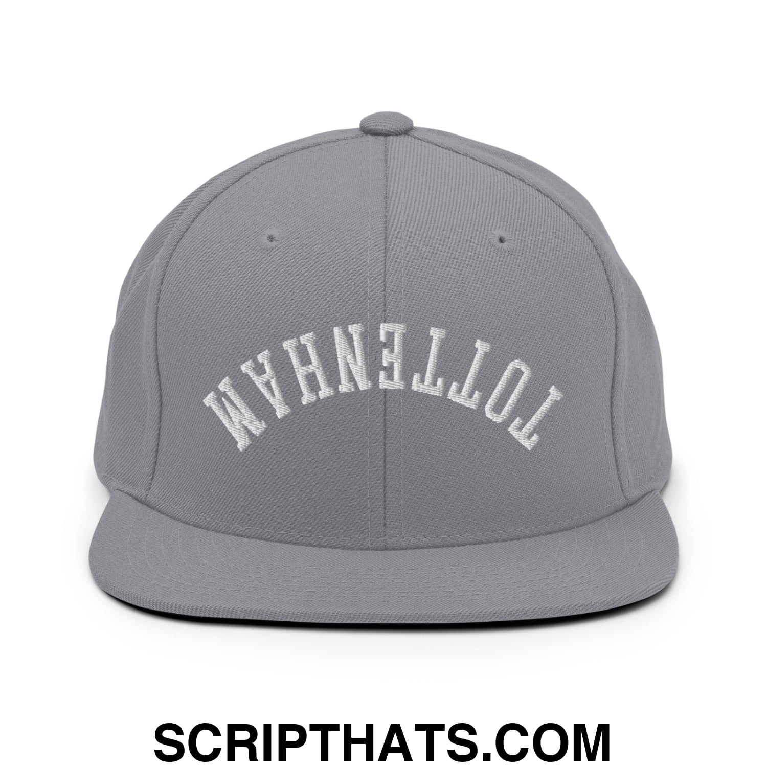 Upside Down Tottenham Embroidered Flat Bill Brim Snapback Hat Silver