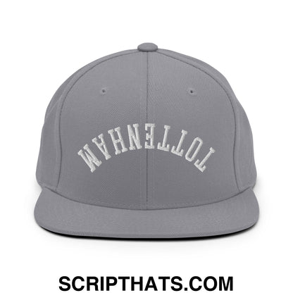 Upside Down Tottenham Embroidered Flat Bill Brim Snapback Hat Silver