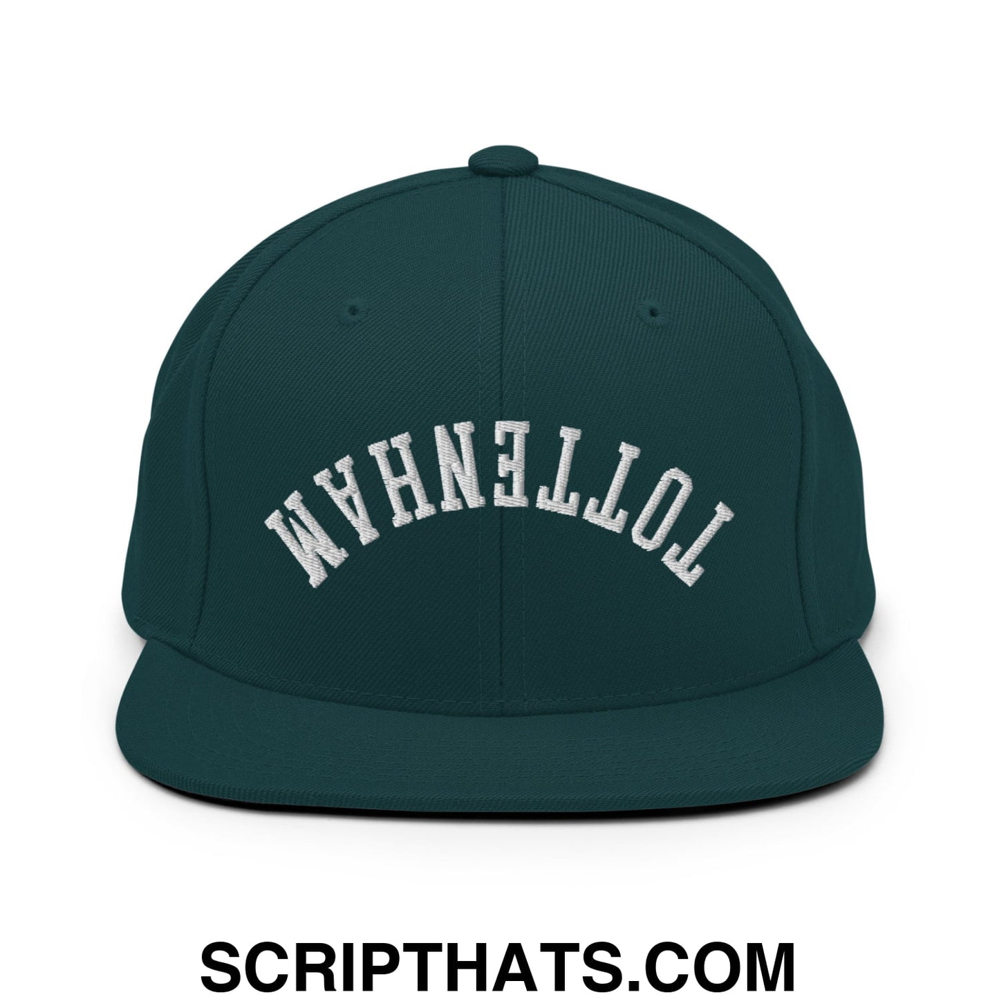 Upside Down Tottenham Embroidered Flat Bill Brim Snapback Hat Spruce