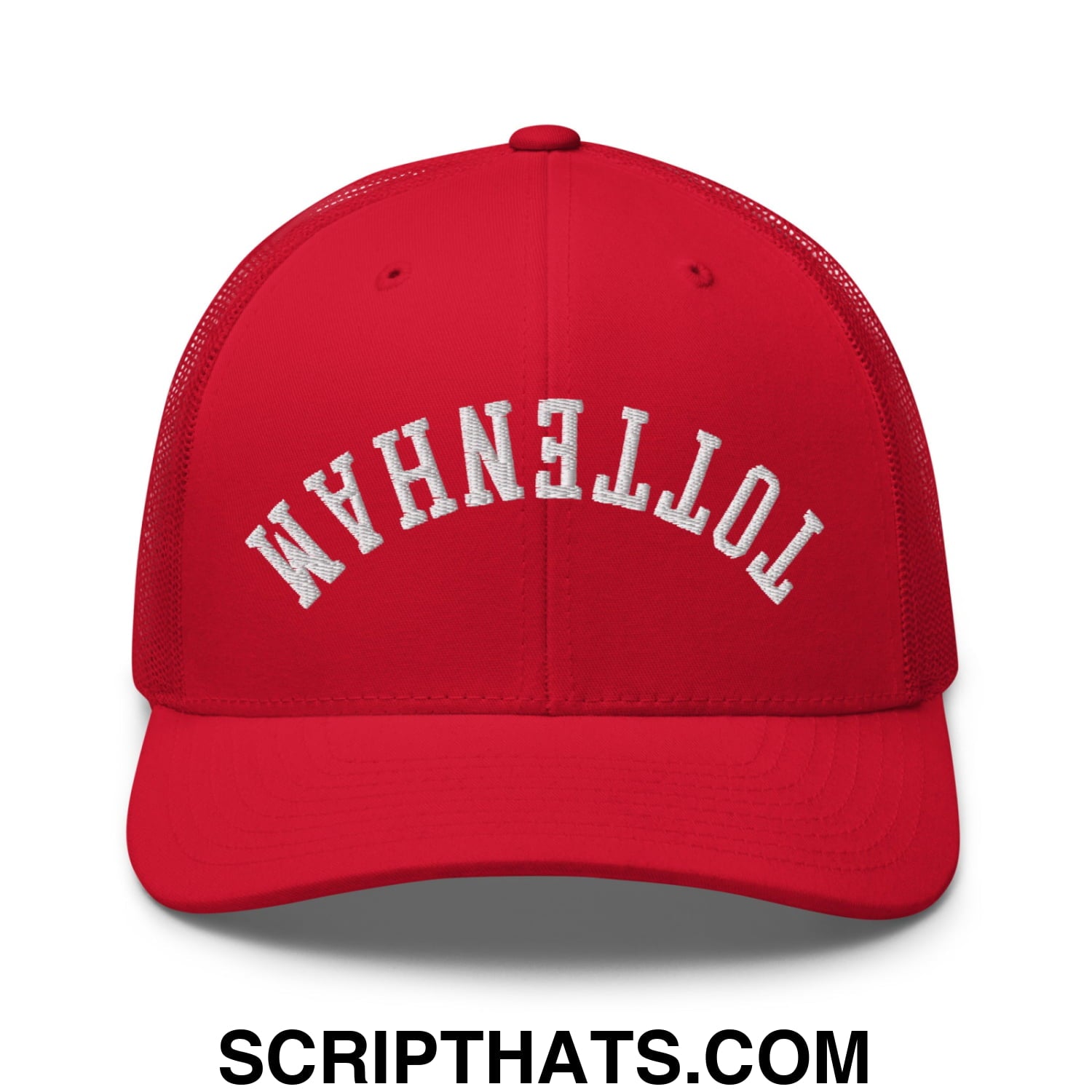 Upside Down Tottenham Embroidered Mesh Trucker Hat Red