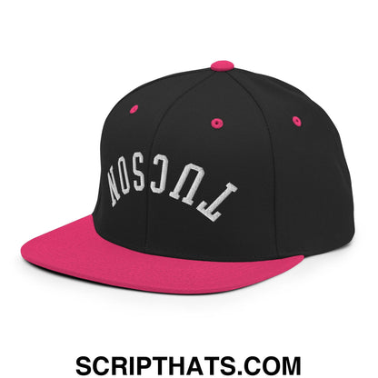 Upside Down Tucson Embroidered Flat Brim Bill Snapback Hat Black Neon Pink
