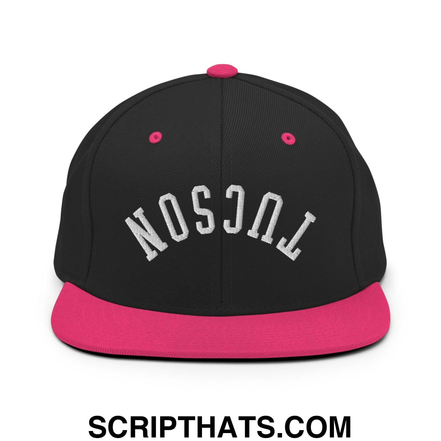 Upside Down Tucson Embroidered Flat Brim Bill Snapback Hat Black Neon Pink