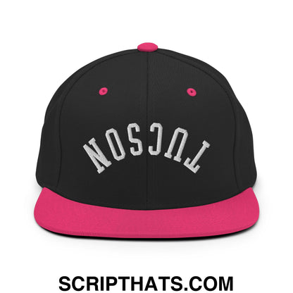 Upside Down Tucson Embroidered Flat Brim Bill Snapback Hat Black Neon Pink