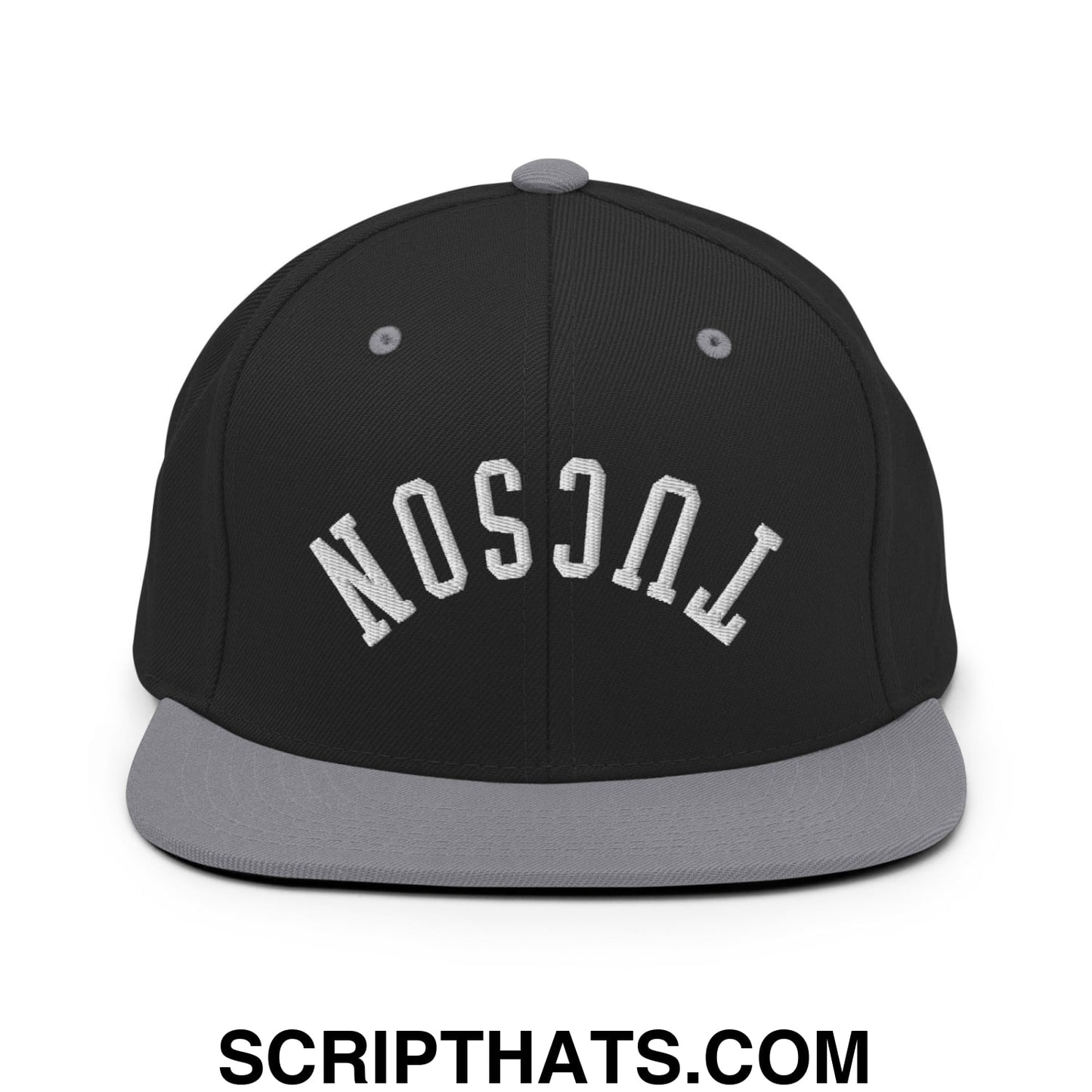 Upside Down Tucson Embroidered Flat Brim Bill Snapback Hat Black Silver