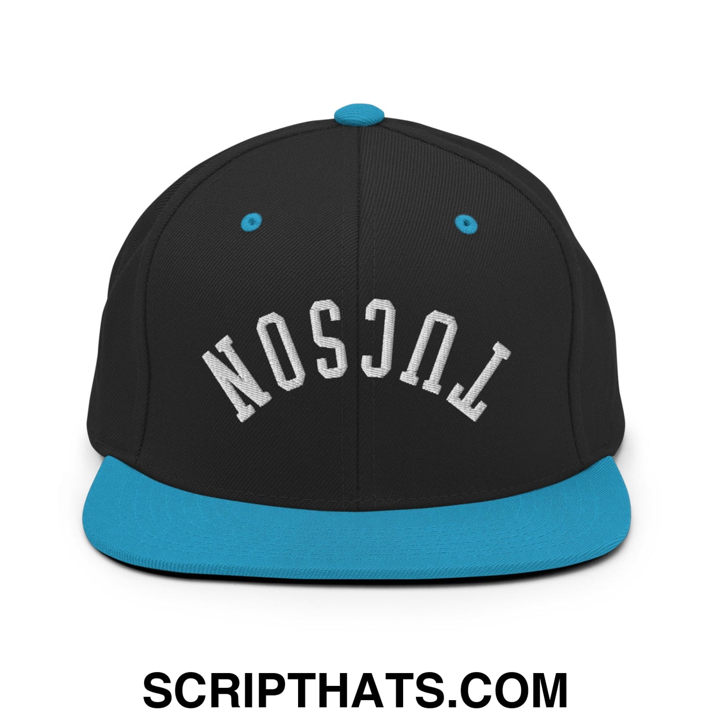 Upside Down Tucson Embroidered Flat Brim Bill Snapback Hat Black Teal