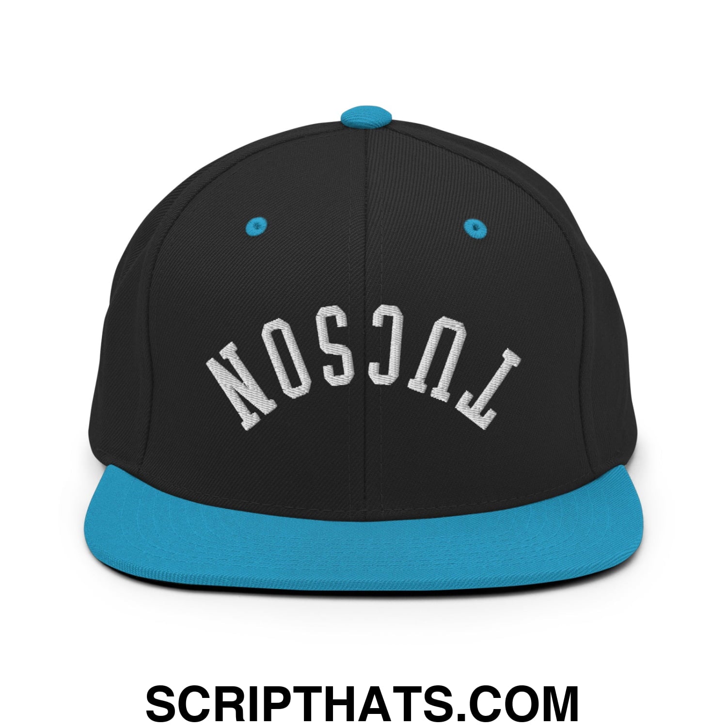Upside Down Tucson Embroidered Flat Brim Bill Snapback Hat Black Teal