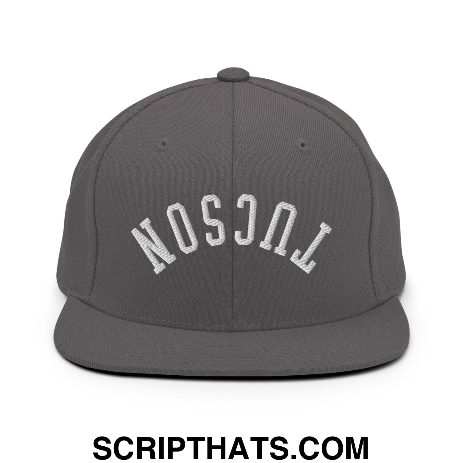 Upside Down Tucson Embroidered Flat Brim Bill Snapback Hat Dark Grey