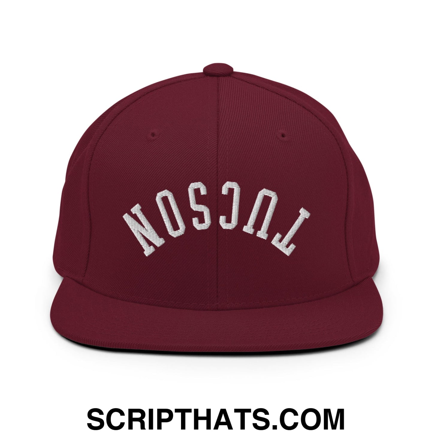 Upside Down Tucson Embroidered Flat Brim Bill Snapback Hat Maroon