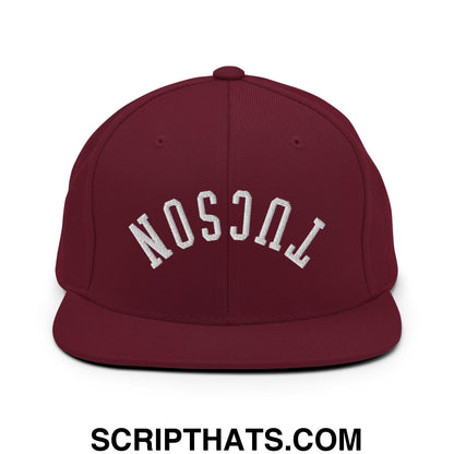 Upside Down Tucson Embroidered Flat Brim Bill Snapback Hat Maroon