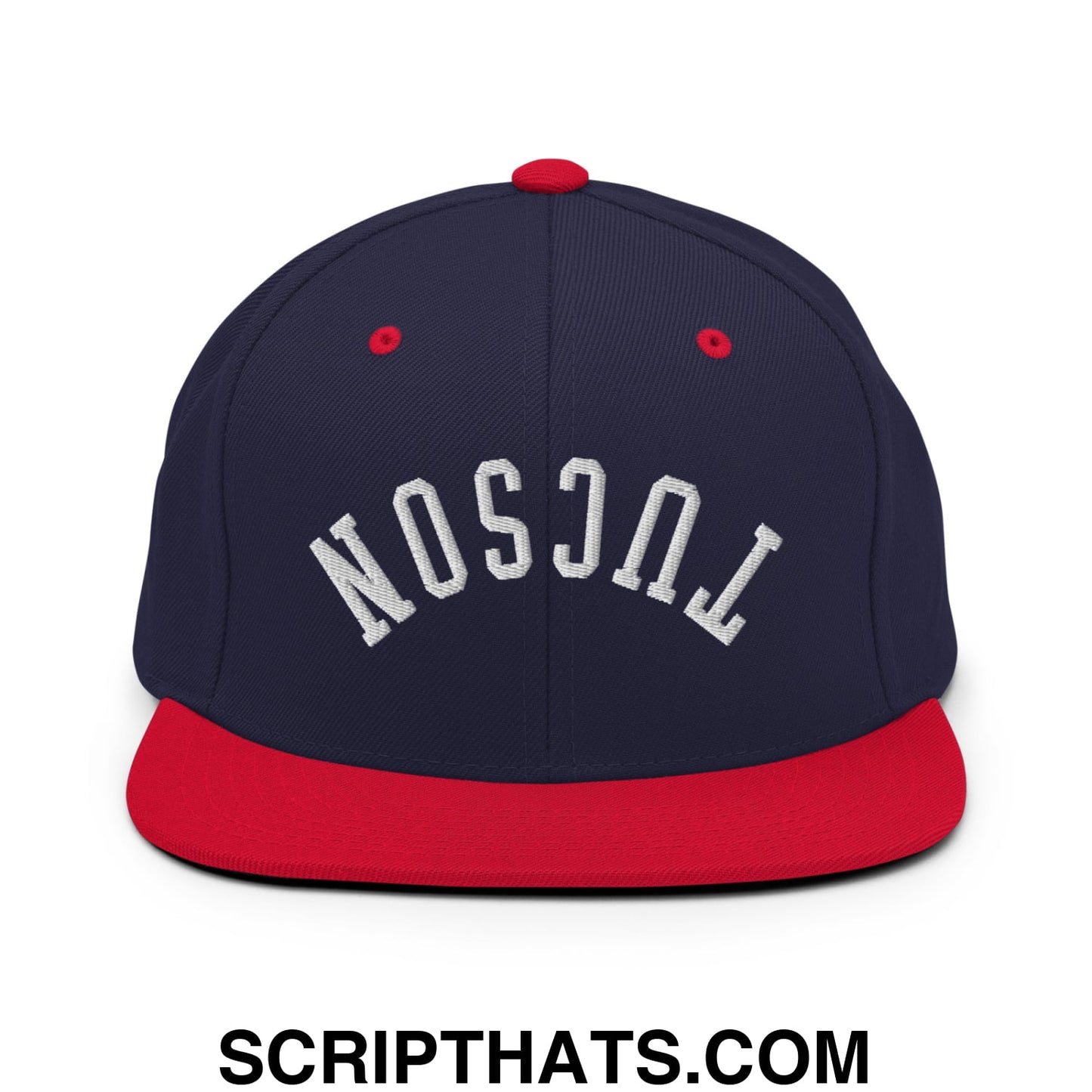 Upside Down Tucson Embroidered Flat Brim Bill Snapback Hat Navy Red