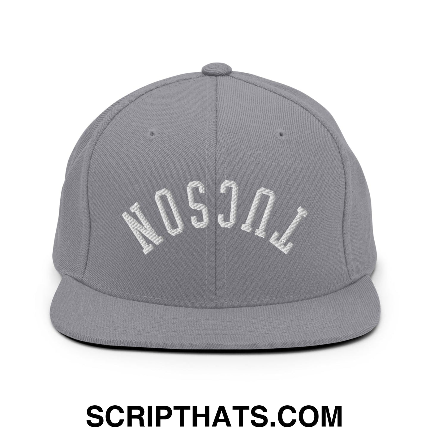 Upside Down Tucson Embroidered Flat Brim Bill Snapback Hat Silver