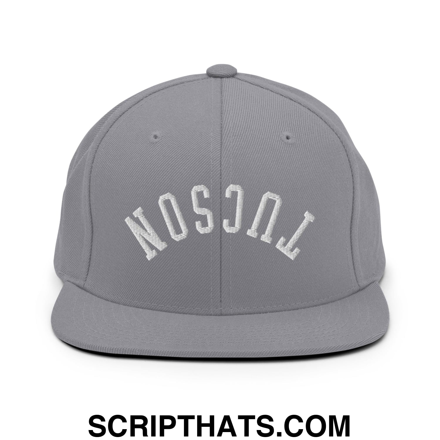 Upside Down Tucson Embroidered Flat Brim Bill Snapback Hat Silver