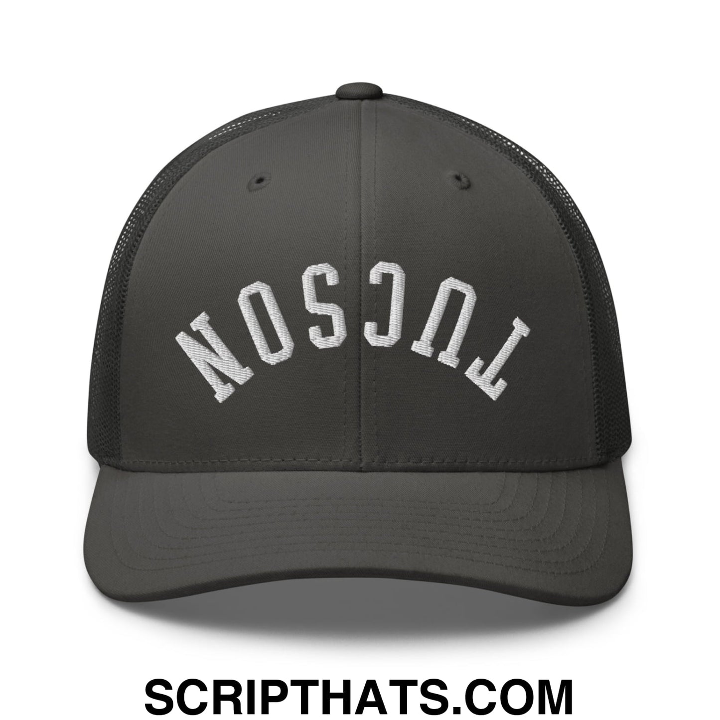 Upside Down Tucson Embroidered Mesh Trucker Hat Charcoal