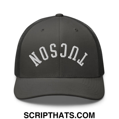 Upside Down Tucson Embroidered Mesh Trucker Hat Charcoal