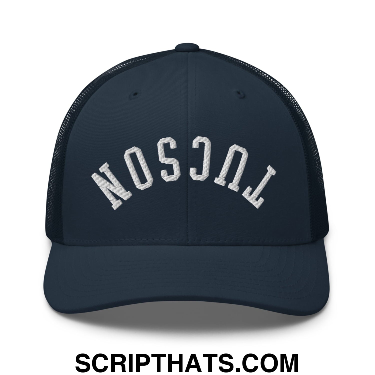 Upside Down Tucson Embroidered Mesh Trucker Hat Navy