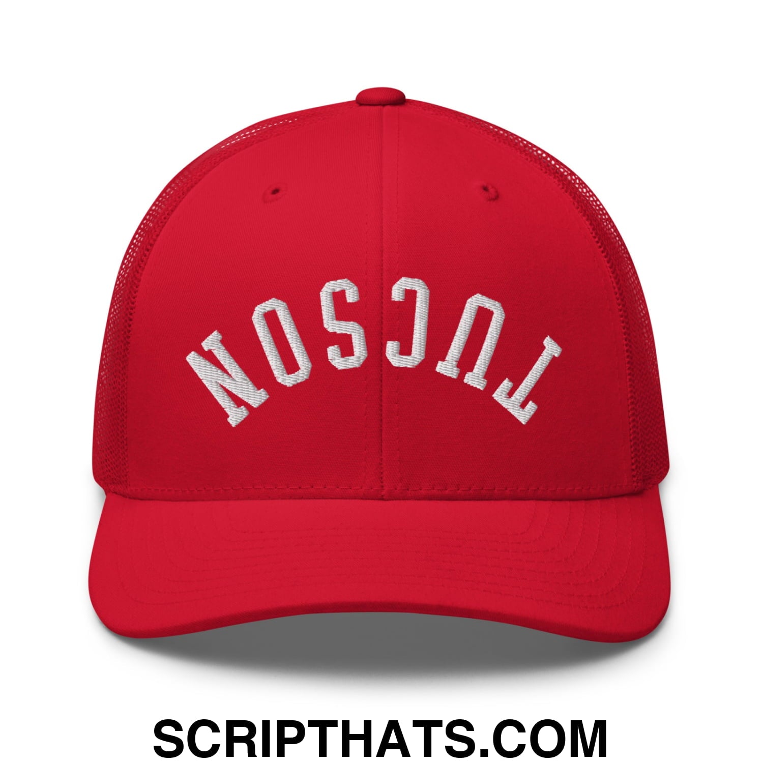 Upside Down Tucson Embroidered Mesh Trucker Hat Red