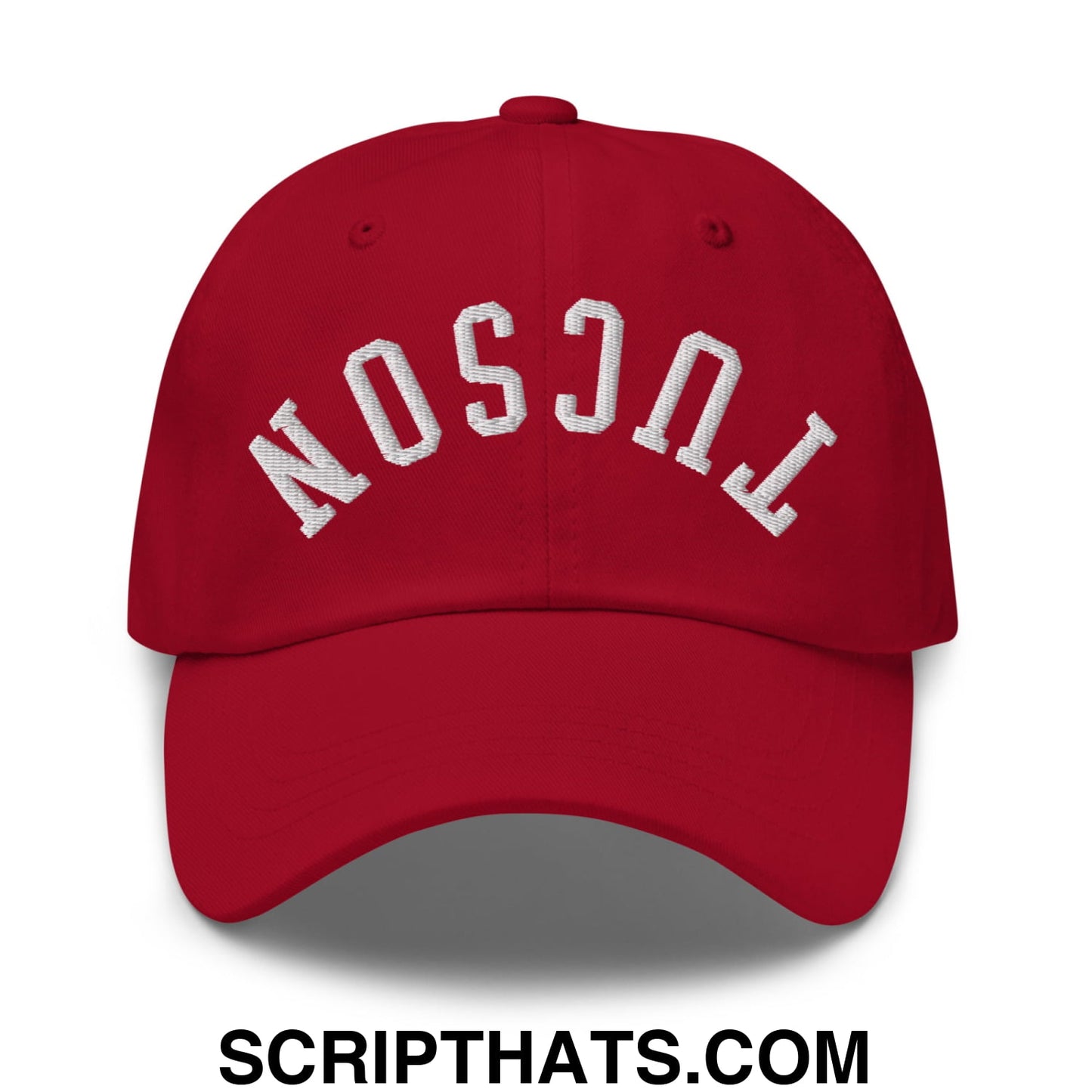 Upside Down Tucson Embroidered Unstructured Dad Hat Cranberry